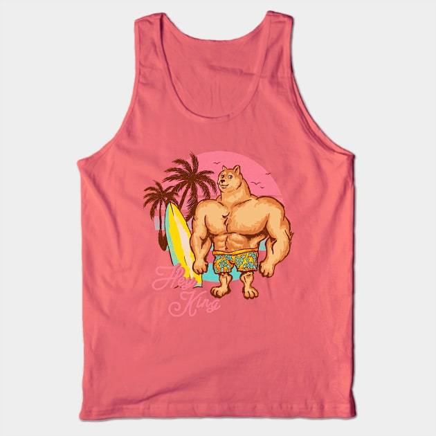 Swole Doge Chilling on the Beach | Hey King | Pink Tank Top by anycolordesigns